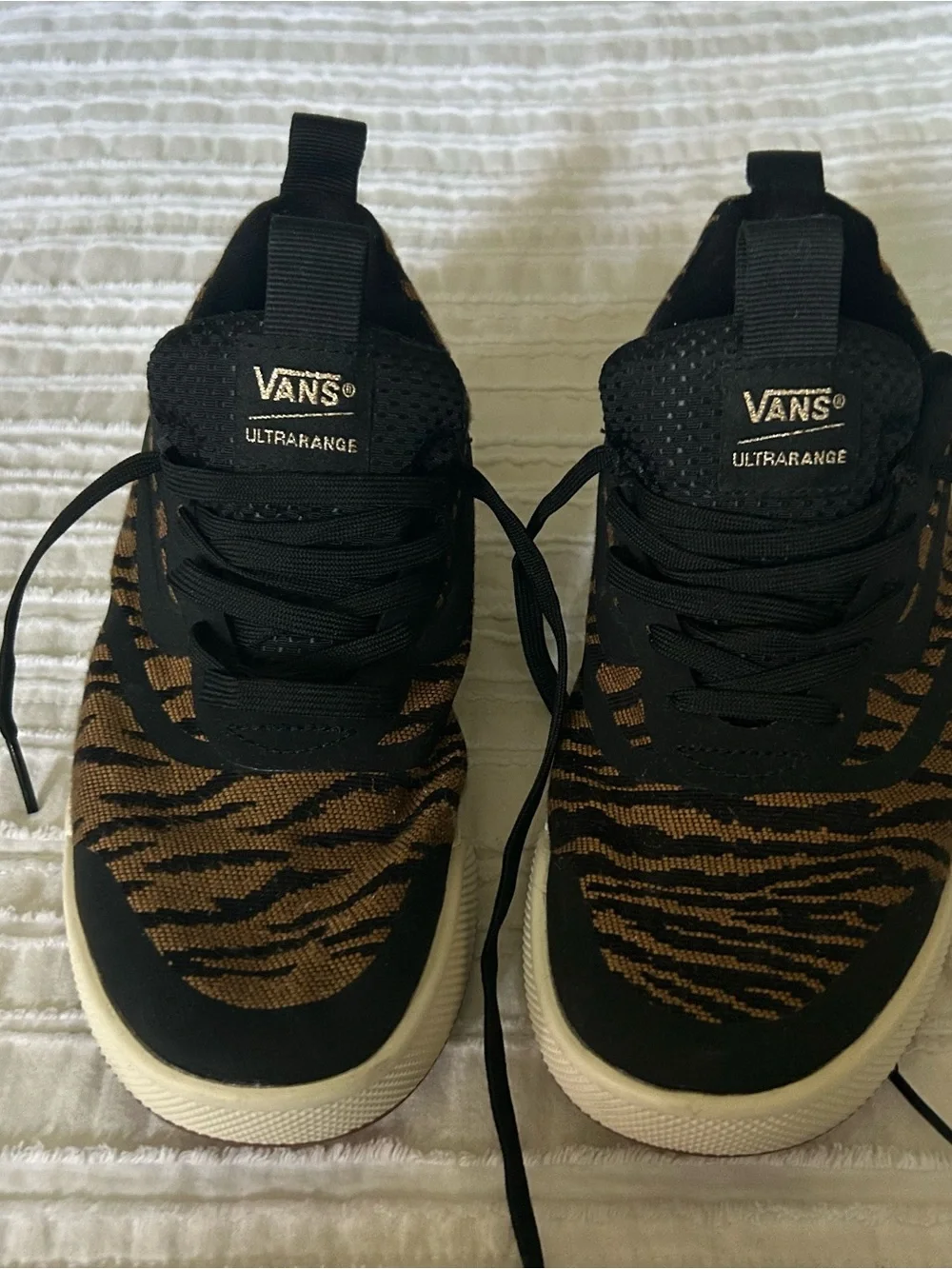 Vans UltraRange Knit Sneakers in Black and Brown Tiger Stripe